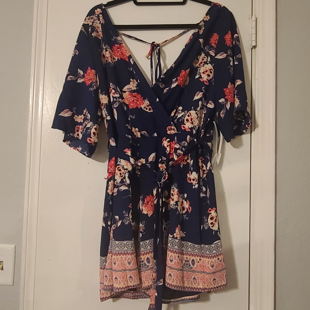 Navy Blue Floral Romper